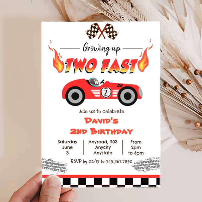 Invitación Crecer un auto de carrera roja rápido primer cumpl (Subido por el creador)