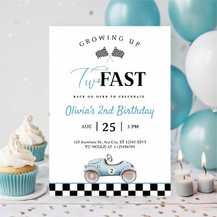 Invitación Creciendo Dos Autos de Carreras Azules Cumpleaños 