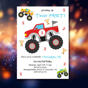 Invitación Creciendo dos camiones monstruo rápidos niño cumpl