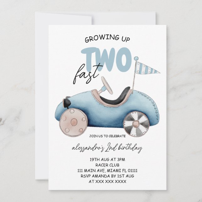 Invitación Creciendo dos rápido chico cumpleaños 2  (Anverso)