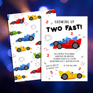 Invitación Creciendo Dos Veloz Cumpleaños 2º Autos de Carrera