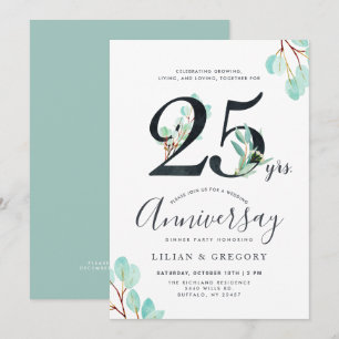 Invitación Creciendo Juntos Tema de Eucalipto 25 Aniversario