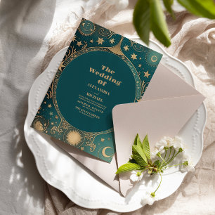 Invitación Creciente Luna de Oro Celestial