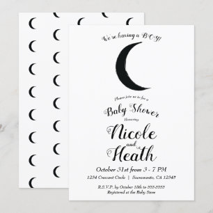 Invitación Creciente Luna Negra Astrología Zodiaco Baby Showe
