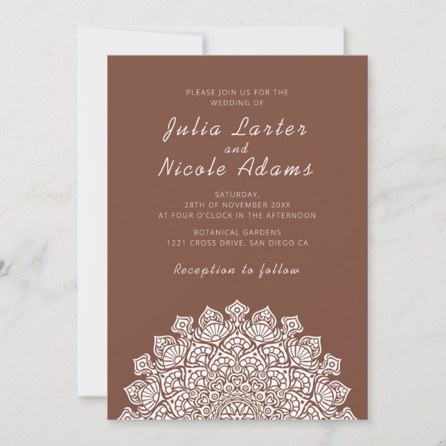 Invitación Creciente Lunar Radiante Aéreo Mandala Boda (Anverso)