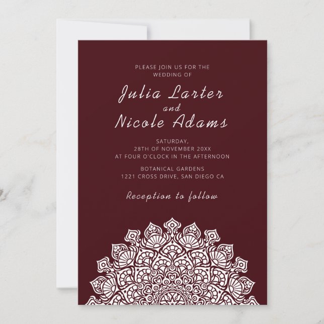 Invitación Creciente Lunar Radiante Aéreo Mandala Boda (Anverso)