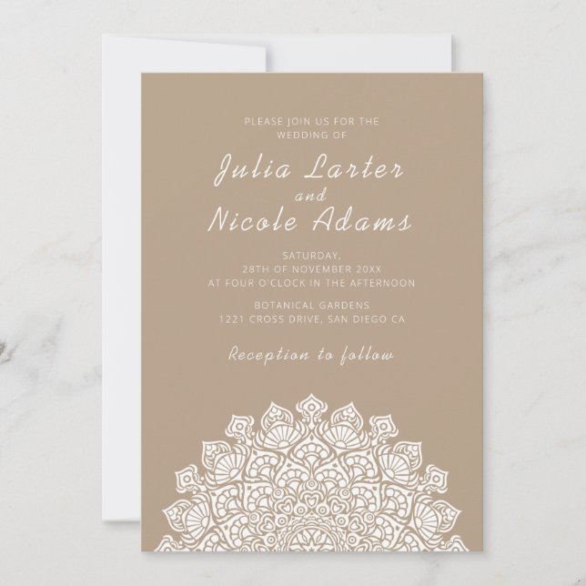 Invitación Creciente Lunar Radiante Aéreo Mandala Boda (Anverso)
