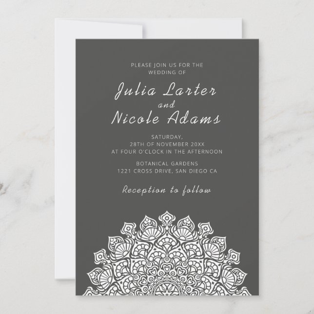 Invitación Creciente Lunar Radiante Aéreo Mandala Boda (Anverso)