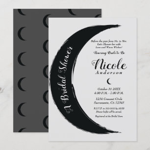 Invitación Creciente Negro Lluvia de Novia Celestial de Luna