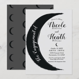 Invitación Creciente Negro Luna Oscura Gris Compromiso Ducha