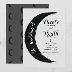 Invitación Creciente Negro Luna Oscura Noche Celestial Boda