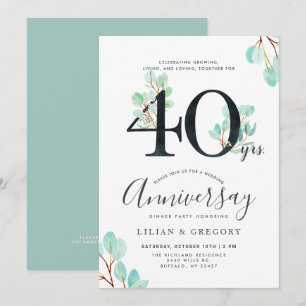Invitación Crecimiento Juntos 40 Aniversario Tema Eucalipto