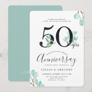 Invitación Crecimiento Juntos 50 Aniversario Tema Eucalipto