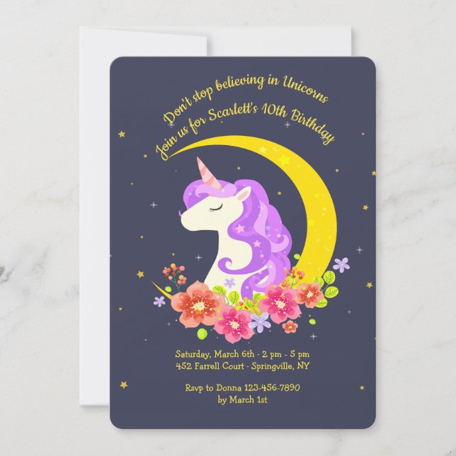 Invitación Cree en Unicornios (Anverso)