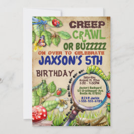 Invitación Creep, Crawl o Buzzzz Boys Bug Birthday Party