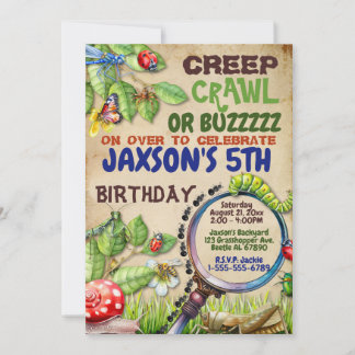 Invitación Creep, Crawl o Buzzzz Boys Bug Birthday Party