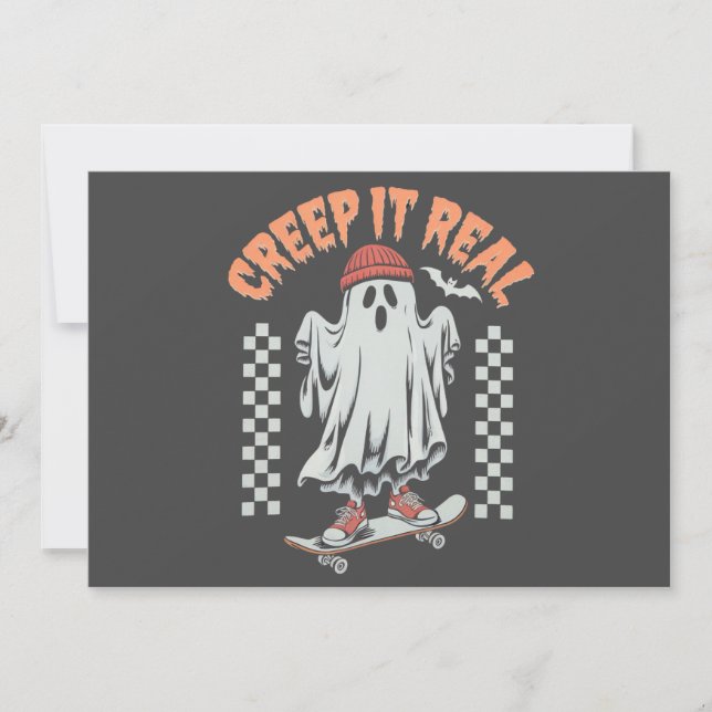 Invitación Creep It Real Retro Halloween Fantasma (Anverso)
