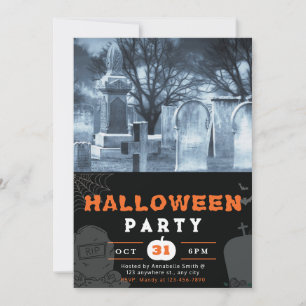 Invitación Creepage Graveyard Photo Black Halloween