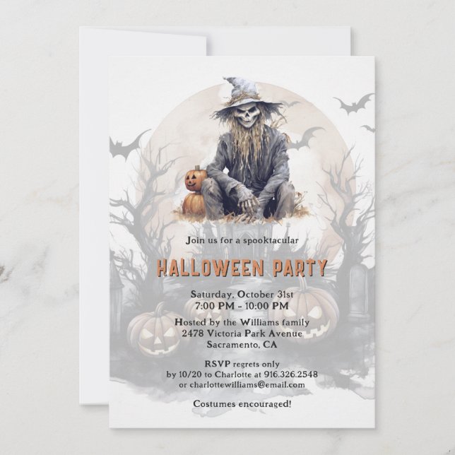 Invitación Creepe calabazas Skeleton Fiesta de Halloween de L (Anverso)