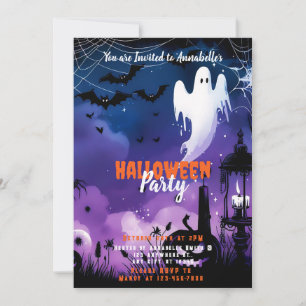 Invitación Creepe Fantasma Bats Sky Halloween Party