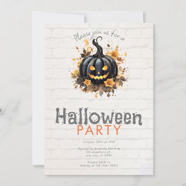 Invitación Creepe fiesta de halloween con la linterna de Blac (Anverso)