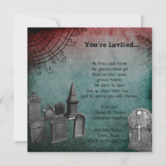 Invitación Creepe fiesta de Halloween en el cementerio (Anverso)