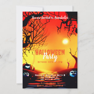 Invitación Creepe Sunset Naranja Red Pumpkins Halloween Party