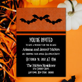 Invitación Creepy Bats Halloween Party Invitado, Naranja