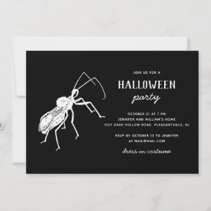 Invitación Creepy Bug Black Halloween Party   Espeluznante in