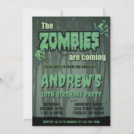 Invitación Creepy Dark Green Zombie Birthday Party