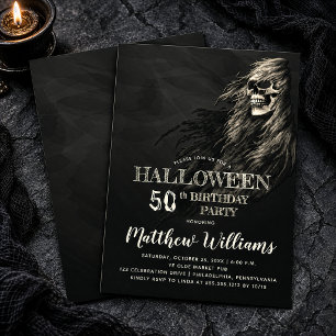 Invitación Creepy Hair Skull Halloween 50 cumpleaños fiesta e