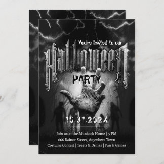 Invitación Creepy Halloween Party Zombies Black Scary Night