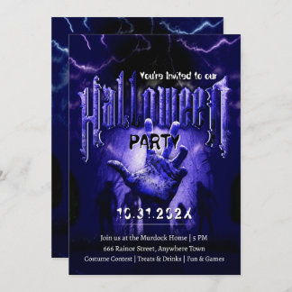 Invitación Creepy Halloween Party Zombies Blue Scary Night