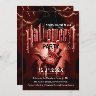 Invitación Creepy Halloween Party Zombies Red Scary Night