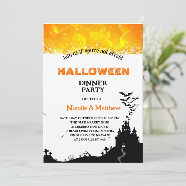 Invitación Creepy Haunted Spooky House Halloween Dinner Party (Anverso de pie)