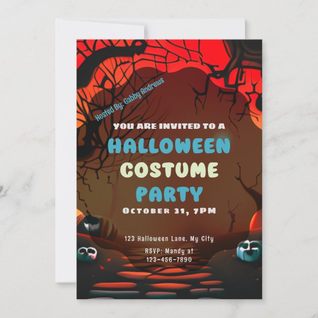 Invitación Creepy Red Landscape Brands Sun Halloween (Anverso)