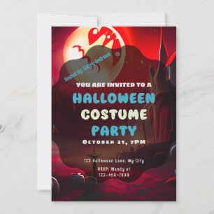 Invitación Creepy Red Landscape Sol Espantoso Halloween