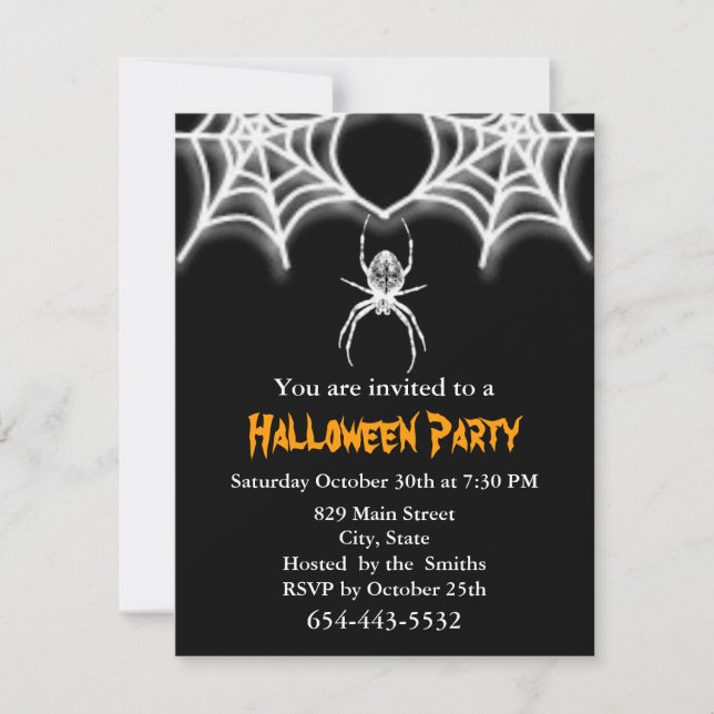 Invitación Creepy Spider & Web Invitation Card Template (Anverso)