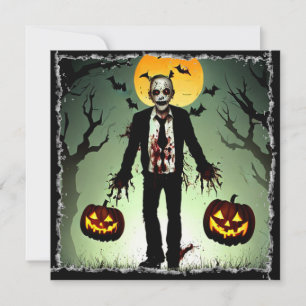 Invitación Creepy Zombie con calabazas Halloween