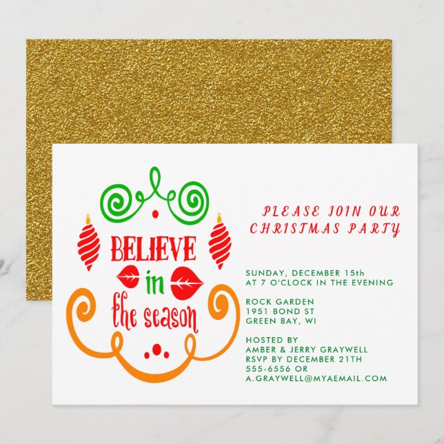 Invitación Creer en temporada, feriado de Navidades, ZPR (Anverso / Reverso)