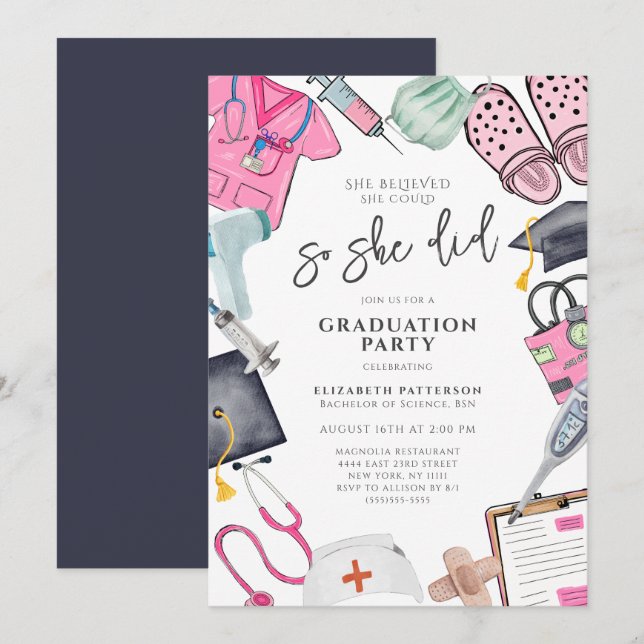 Invitación Creía Que Podía Enfermar La Fiesta De Graduación (Anverso / Reverso)