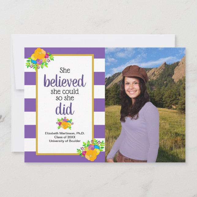 Invitación Creía Que Podía Graduarse De La Foto Del Partido (Anverso)