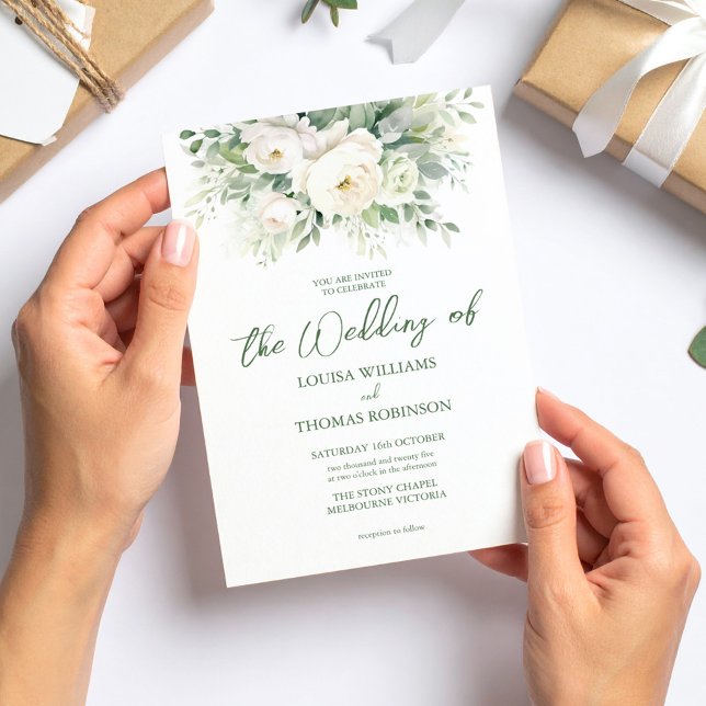 Invitación Crema acuarela Peony & Invite a la boda Rosa (Cream roses invitation
)