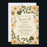 Invitación Crema amarilla Floral Verdor dulce 16<br><div class="desc">Invitación personalizado de la fiesta de 16 cumpleaños Sweet,  de estilo rústico y boho,  con flores acuáticas de color amarillo y crema sobre un fondo tostado.</div>