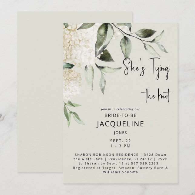 Invitación Crema atando el Knot Hydrangeas ducha de novia (Anverso / Reverso)