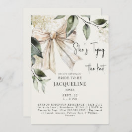 Invitación Crema atando la ducha de bodas Knot Bow Hydrangea