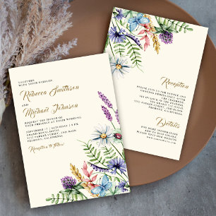 Invitación Crema Bohemia de Flor Silvestre Todo en Uno Boda