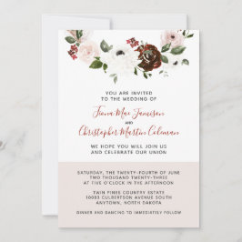 Invitación Crema borgoñona Boda floral rosa con polvo