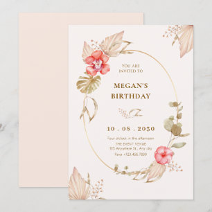 Invitación Crema calma floral elegante cumpleaños