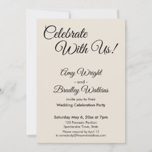 Invitación Crema ¡Celebre Con Nosotros! Recepción Simple y El